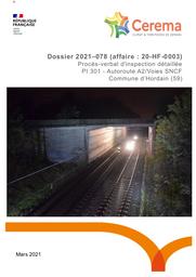 Procès-verbal d'inspection détaillée, PI301, Autoroute A2 sur voies SNCF, Commune d'Hordain (59) | CAMOLÈSE, Thierry