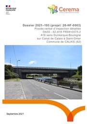 Procès-verbal d'inspection détaillée, OA55 : 62-A16 PR84+0575-1, A16 sens Dunkerque-Boulogne sur canal de Calais à Saint-Omer, Commune de Calais (62) | LÉTÉVÉ, Jean-Michel
