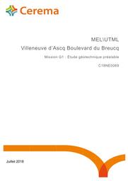 MEL\UTML : Villeneuve d'Ascq collecteurs d'assainissement Bd du Breucq. Mission G1 : étude géotechnique préalable | LEMAIRE, Amandine