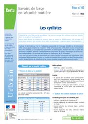 Savoirs de base en sécurité routière : fiche n°07 - Les cyclistes 2012 | Cerema. Centre d'études et d'expertise sur les risques, l'environnement, la mobilité et l'aménagement (Administration). Auteur