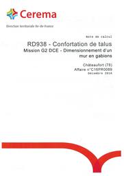 Note de calcul : RD938 confrontation de talus. Mission G2 DCE - Dimensionnement d'un mur en gabions. Châteaufort (78) | DE MONTIGNY, Sybille