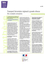 Transport ferroviaire régional à grande vitesse : Synthèse | Cerema. Centre d'études et d'expertise sur les risques, l'environnement, la mobilité et l'aménagement (Administration). Auteur