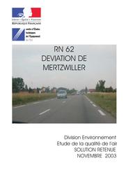 RN 62 : déviation de Mertzwiller. Etude de la qualité de l'air : solution retenue. | ARTIS, Guillaume