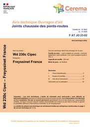 Avis Technique Ouvrages d'Art. Joints chaussée de ponts-routes type Wd 230 c Cipec. Société FREYSSINET FRANCE | CHAT, Laurent