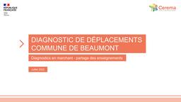 Diagnostic de déplacements. Commune de Beaumont : Diagnostics en marchant. Partage des enseigenements | DUFFY, Loïc