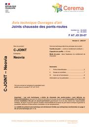 Avis Technique Ouvrages d'Art. Joints chaussée de ponts-routes type C-JOINT. Société NEOVIA | CHAT, Laurent