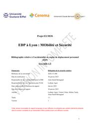 ELMOS - Livrable 1.1 : Volet accidentalité - Bibliographie relative à l'accidentalité en engins de déplacement personnel (EDP) | BERNAGAUD, Anne-Sarah