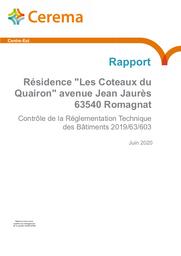 Résidence "Les coteaux du Quairon" avenue Jean Jaurès 63540 ROMAGNAT : Contrôle de la Réglementation technique des Bâtiments 2019/63/603 | BOUYOUCEF, Mohamed